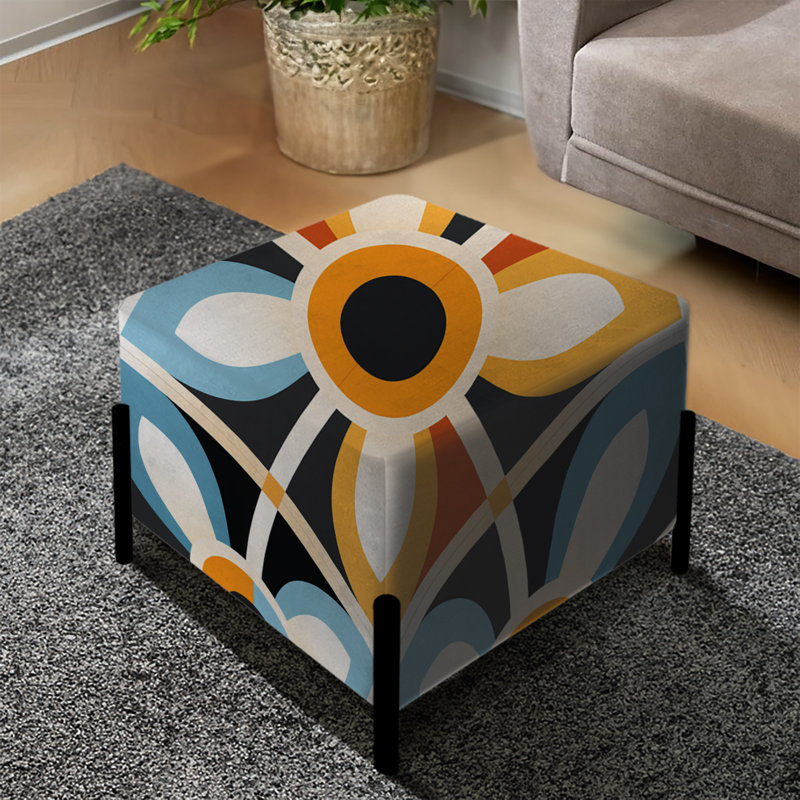 Orange And Blue Rustic Mosaic Pattern - Geometric Square Ottoman