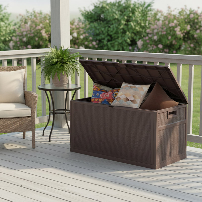 100 Gallon Outdoor Waterproof Resin Deck Box with Lockable Design for Patio Cushions, Pool Accessories