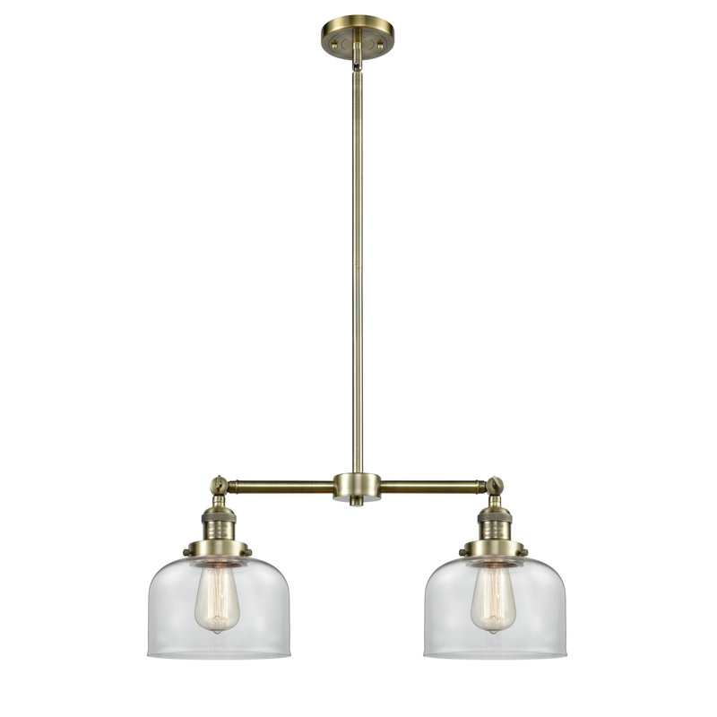 Large Bell 8" - 2 Light 21" Island Light, Antique Brass, Clear, No Bulb Included