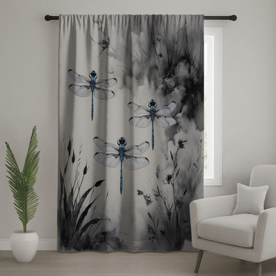 Rideau bleu à motif de libellule aquarelle