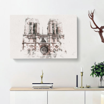 Notre Dame in Paris France Watercolour - Wrapped Canvas
