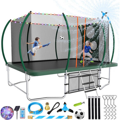 Trampoline rectangulaire d'extérieur de 14 pieds pour enfants et adultes, trampoline rectangulaire avec poteaux courbés