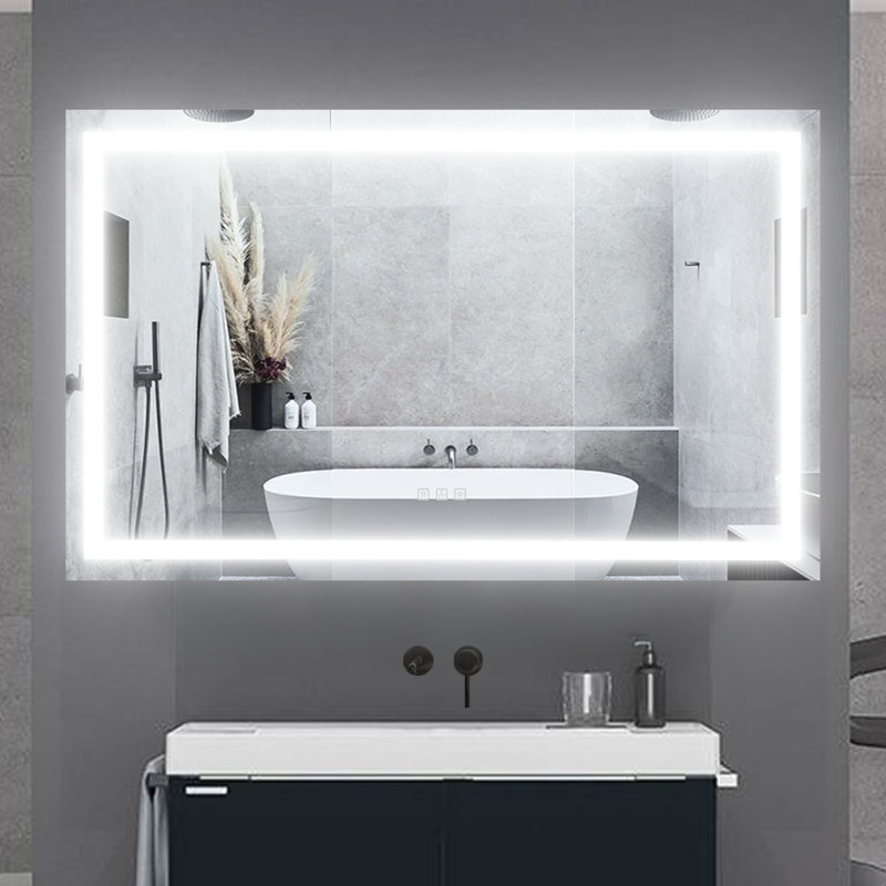 Miroir de salle de bain mural avec cadre lumineux Eleen, 24 po x 48 po