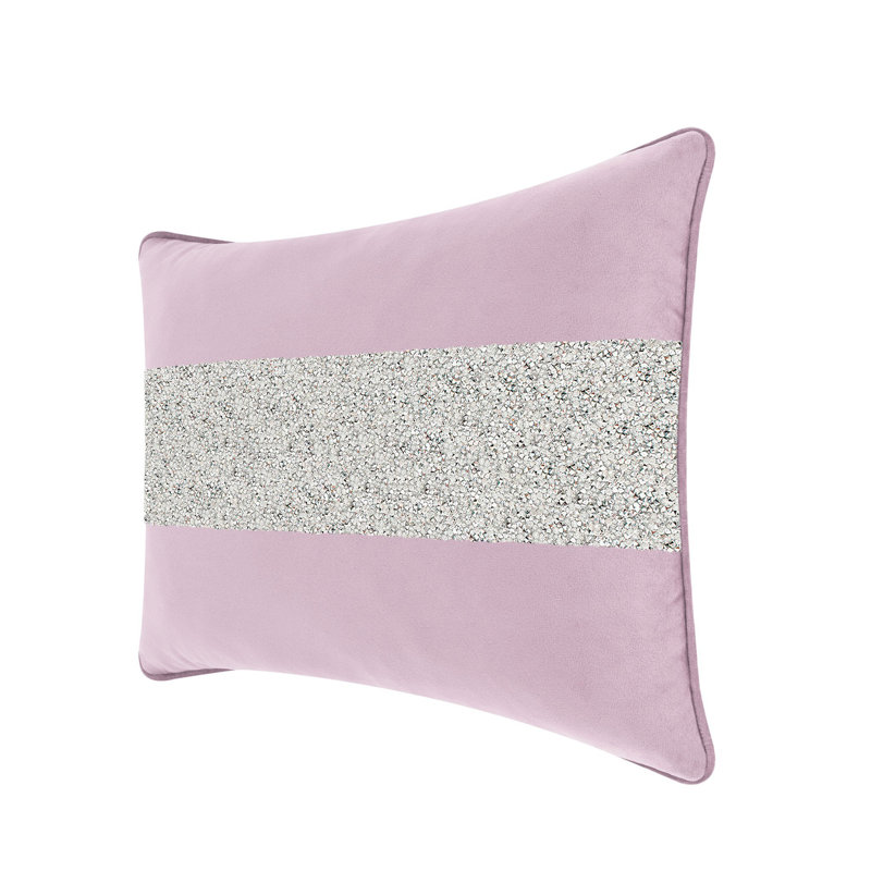 Coussin lumineux avec rayures strass - velours, Velours lavande / argent, Rectangular 14"H x 20"W