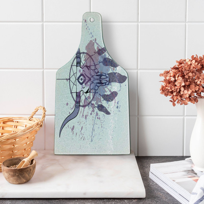 Ambesonne Ambesonne Feather Tempered Glass Cutting Board Dreamcatcher in Watercolor Lavender Black Grey