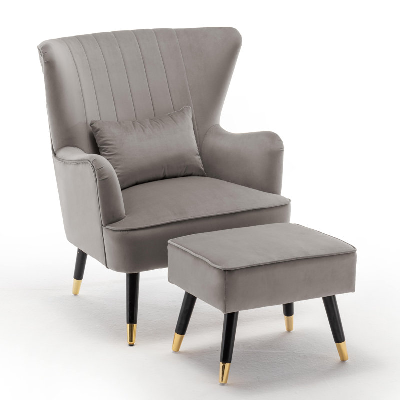 Ivanka 77Cm Wide Armchair and Ottoman, Light Grey