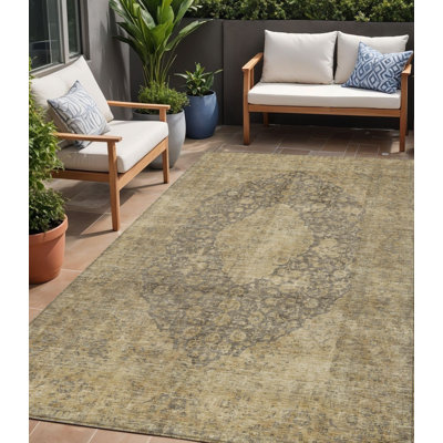 5' X 8' Brown And Beige Medallion Washable Indoor Outdoor Area Rug