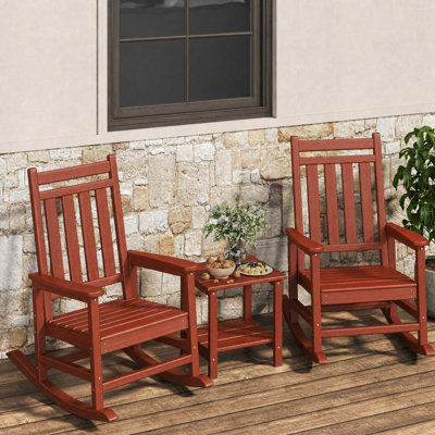 2-Piece HDPE Outdoor Rocking Chair Set without Side Table, All-Weather High Back Porch Rocker for Patio & Front Porch, Red