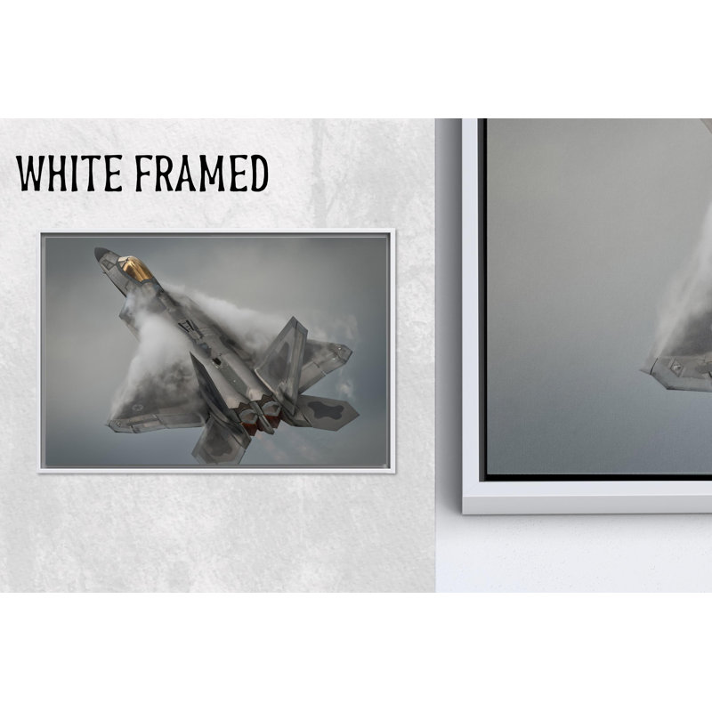 Impression sur toile Modern Fighter Jet: œuvre d'art élégante F-22 Raptor, 1P WhiteFramedCanves, 39,4 po H x 63,1 po l