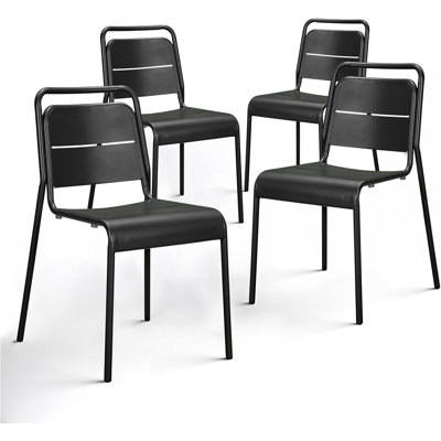 4‑Pack Heavy‑Duty Stackable Black Metal Dining Chairs 380lbs, No‑Assembly Indoor‑Outdoor Patio Kitchen & Commercial Chairs