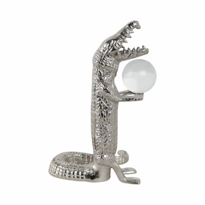 Figurine Kendylle en métal, verre, aluminium, acrylique, alligator de style bord de mer transparent pour le bureau de la chambre à coucher, décor de salon - argent 11 po