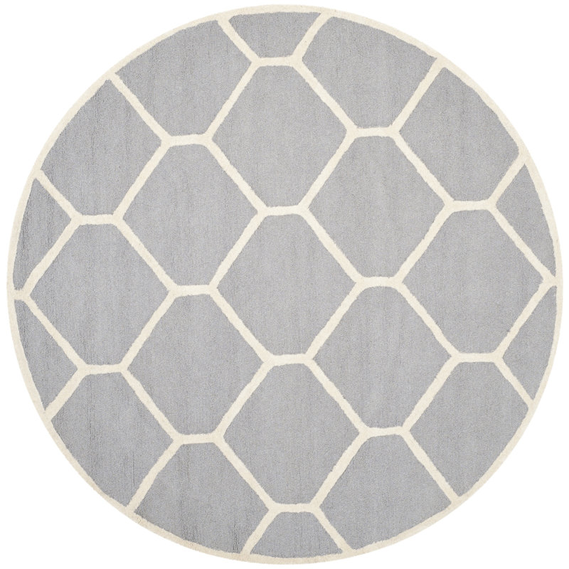 Deedgra Hand Tufted Wool Geometric Rug, Round 6'
