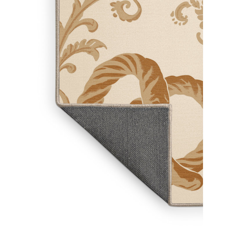 Tapis moelleux moelleux moelleux en damas beige classique Adama, 7 x 10