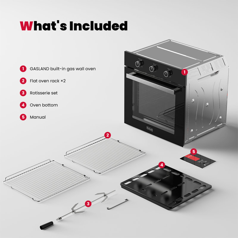 24" 2.12 cu. ft Convection Gas Single Wall Oven With 6 Cooking Functions, Black