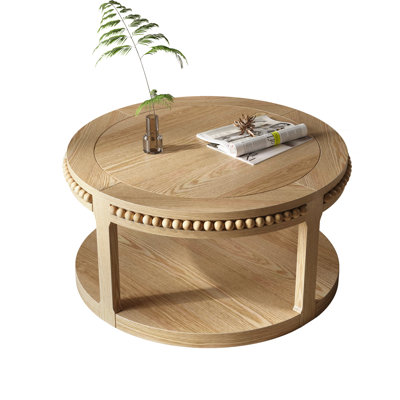 Round Wood Coffee Table with bottom shelf