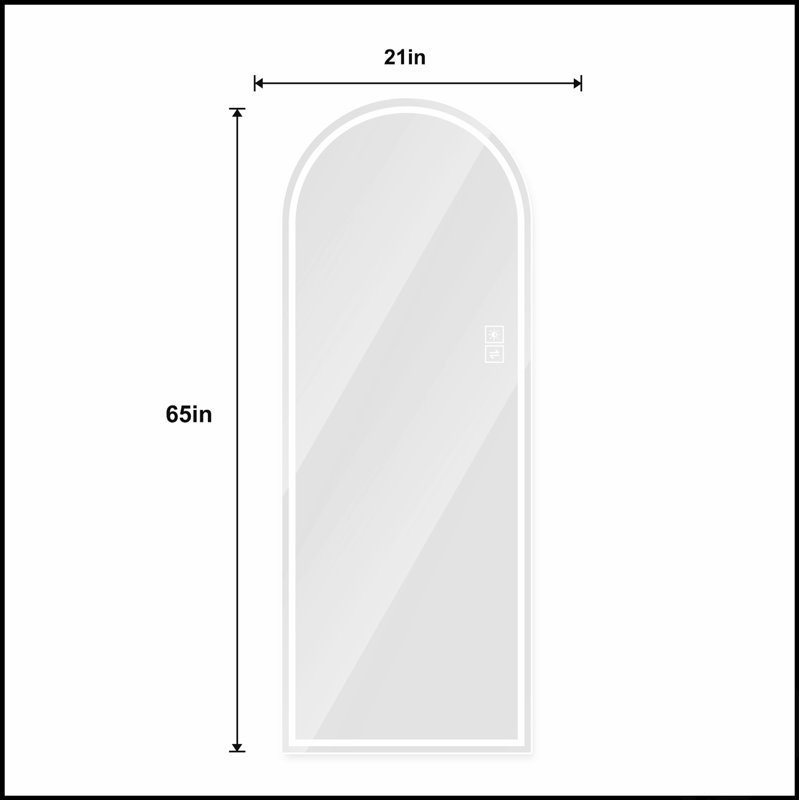 65 X 21 Inch Arch Design LED Full Length Mirror With Dimmable, High Definition, And Explosion-Proof Features, Standing Or Wall-Mounted