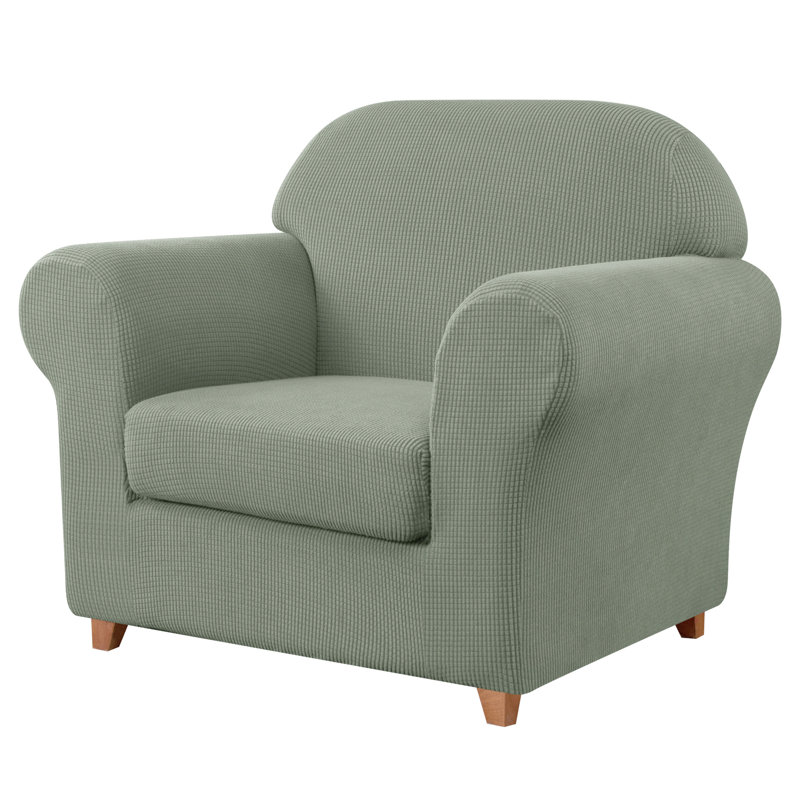 Housse de canapé en jacquard 2 pièces, housse extensible en polyester spandex pour le salon, protection facile à installer et lavable (fauteuil, vert olive)