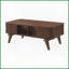 Table basse Mid-Century en placage de noyer pour le salon - 2 portes tambour et amp; 2 tablettes, rangement élégant