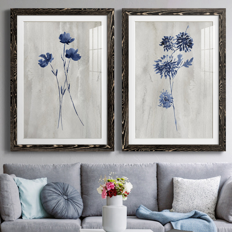 Indigo Botanical III - ensemble de 2 reproductions d'impressions, Blanc, H 31,5 po x l 47 po x P 1,5 po