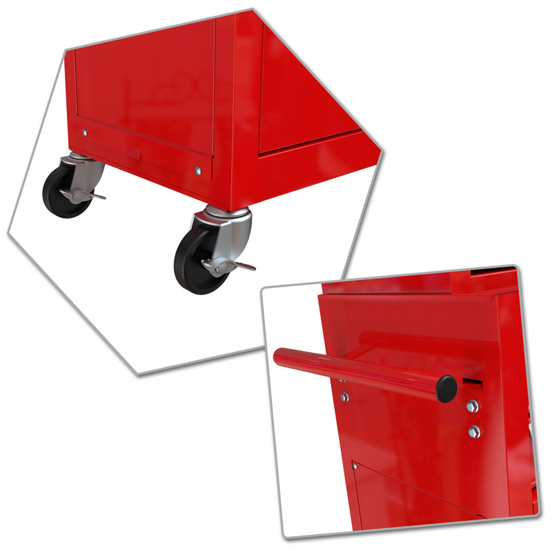 Practical Design Tool Storage Cabinet With Drawers and four steering wheels, Suitable for garages, Red