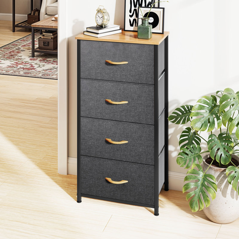 Commode 4 tiroirs en tissu avec plateau en bois et structure en métal pour le rangement des placards
