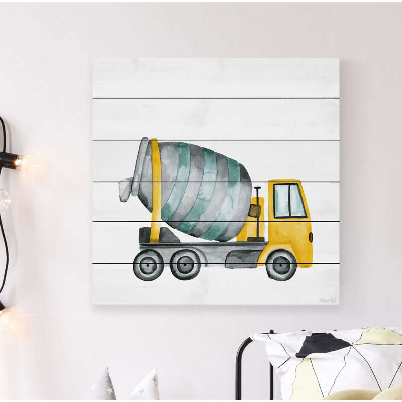 Camion malaxeur à Tom Tom, impression sur bois blanc, H 40 po x l 40 po x P 1,5 po