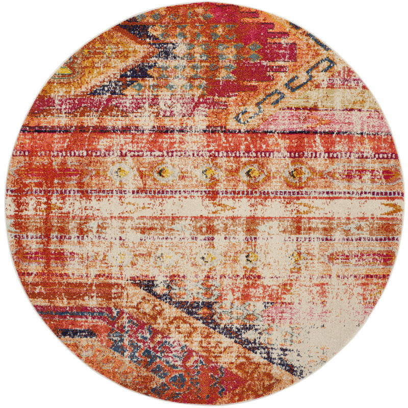 Hertzler Southwestern Orange Area Rug, Round 5'