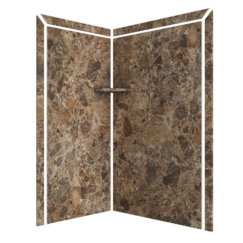 FlexStone Elegance 2-Panel 48"W x 36"D x 80"H Corner Shower Surround in Breccia Paradiso, Breccia Paradiso