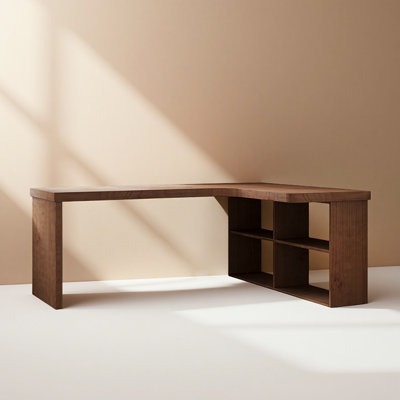 Bureau simple en L en bois massif avec armoire de rangement