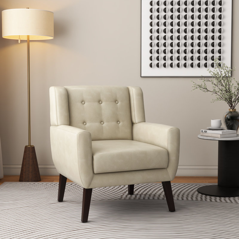 Jaqueze 73.2Cm Wide Tufted Armchair, Cream Faux Leather