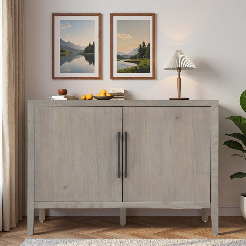 Buffet 47,25 po avec rangement spacieux, pieds réglables et poignées en métal 47,25 po, Gris