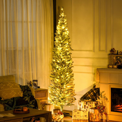 Arbre de Noël artificiel 6,9 pi avec 210 lumières DEL blanc chaud, 499 branches et un pied, vert, intérieur