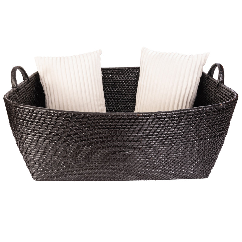 Panier en rotin Thelma, H 14 po x l 31 po x P 25 po, Noir Tudor