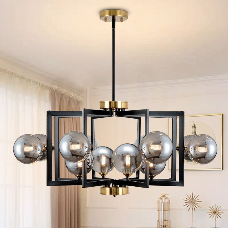 Lustre Mid-Century 12 lumières 12 lumières noir et or pour salle à manger Spoutnik