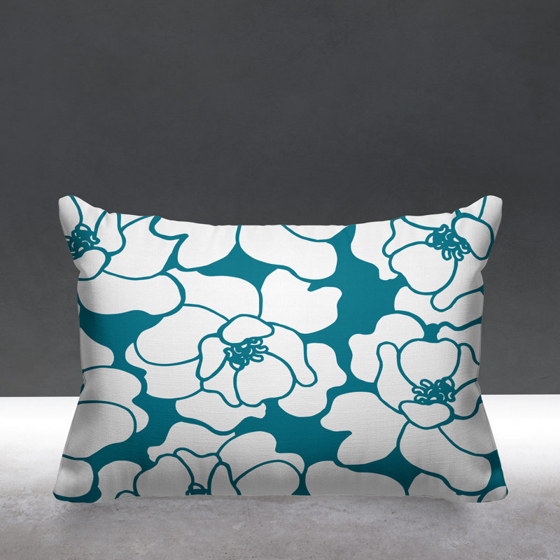 Housse de coussin d'extérieur et insert, 14 po x 20 po, Turquoise, Rectangle