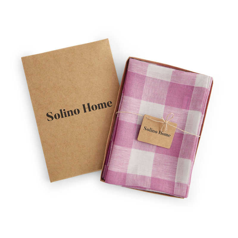 Buffalo Check - 100% Pure Linen Dinner Napkins, Pink Begonia