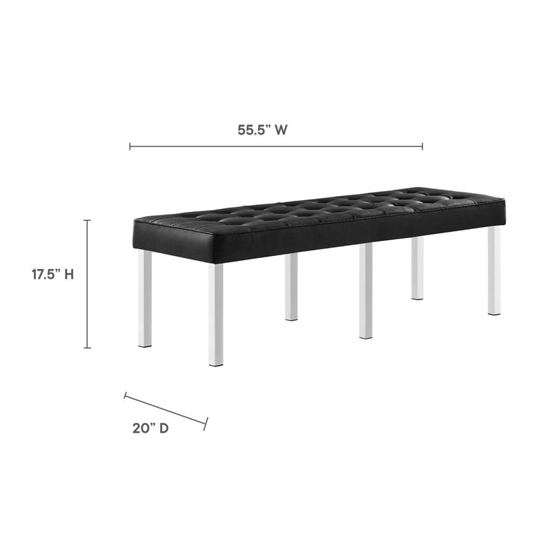 Loft Tufted Vegan Leather Bench by Modway, 17.5" H x 55.5" W x 20" D, Black