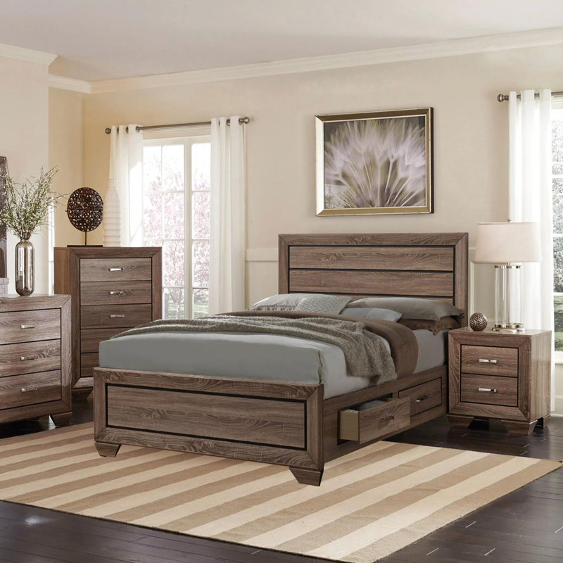 Grand lit de rangement de style transitionnel avec un magnifique aspect taupe délavé