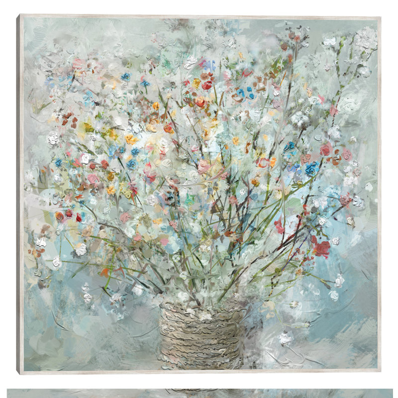 Large Multicolor Floral Canvas Print with Barnwood Frame