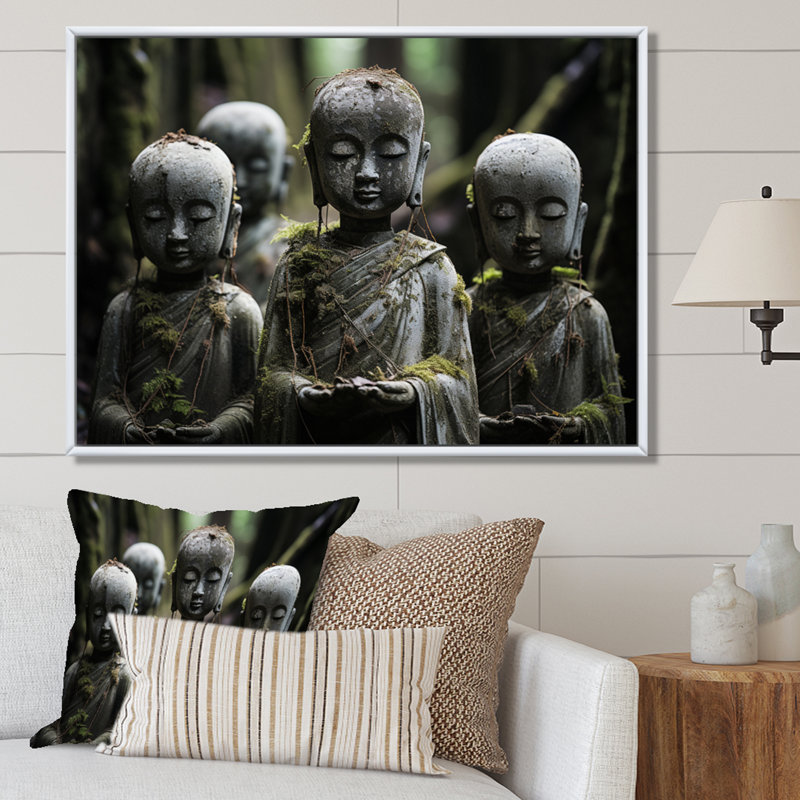 Japon Art Jizos Guardianship II - Japanese Canvas Art Print, H 30 po x l 40 po x P 1,5 po, Cadre flottant blanc