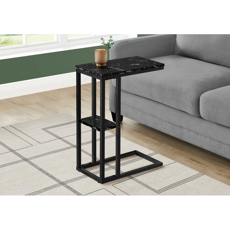 Table de bout en C avec plateau en marbre et structure en métal, Noir