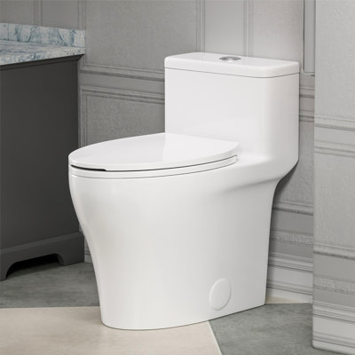 Lethe® Compact One Piece Toilet With Comfort Chair Seat Ada Height 17.33", Elongated Dual Flush 0.8/1.28 Gpf And Map 1000G, Standard White Toilet Bowl