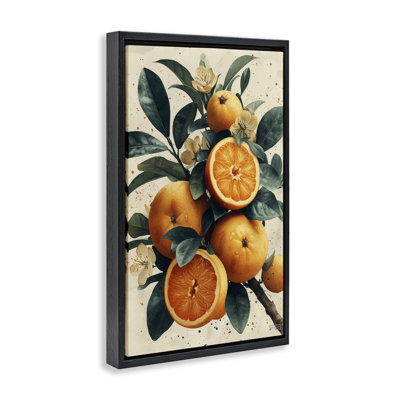 Vibrant Citrus Branch Brown Framed Floater Canvas by RB