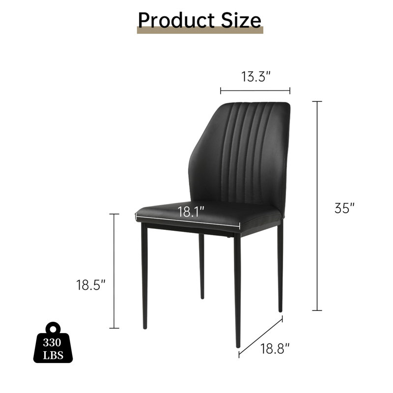 Chaise de salle à manger en similicuir à dossier solide avec pieds en acier stables, ensemble de 4, Noir