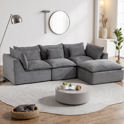Oversized Cloud Couch, 102.3" L-Shaped Modular Sectional Sofa with Ottoman, True Relax Comfy Couches with Wide & Deep Seat, 3-Seater Linen Sofa for Living Room Furniture Sets