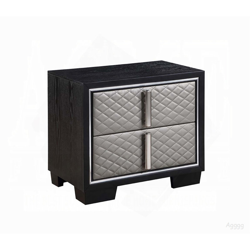 Silver and Black 2-Drawer Nightstand