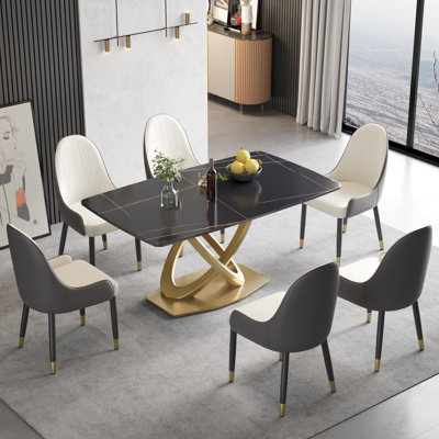 7 - Piece Stone Pedestal Dining Table Set