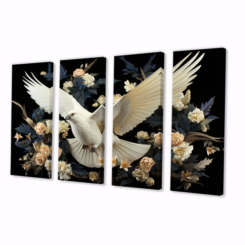 Colombe bleue et blanche II - colombe, 4 pièces, H 28 po x l 48 po