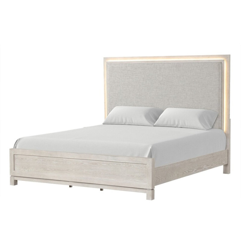 Ensemble de chambre pour grand lit en bois gris patiné avec détails blancs et argentés - Ensemble de 3 pièces avec 2 tables de chevet