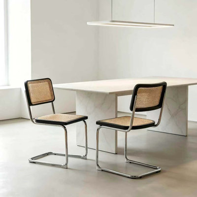 Modern Rattan Dining Chairs Set of 2 with Chrome Frame